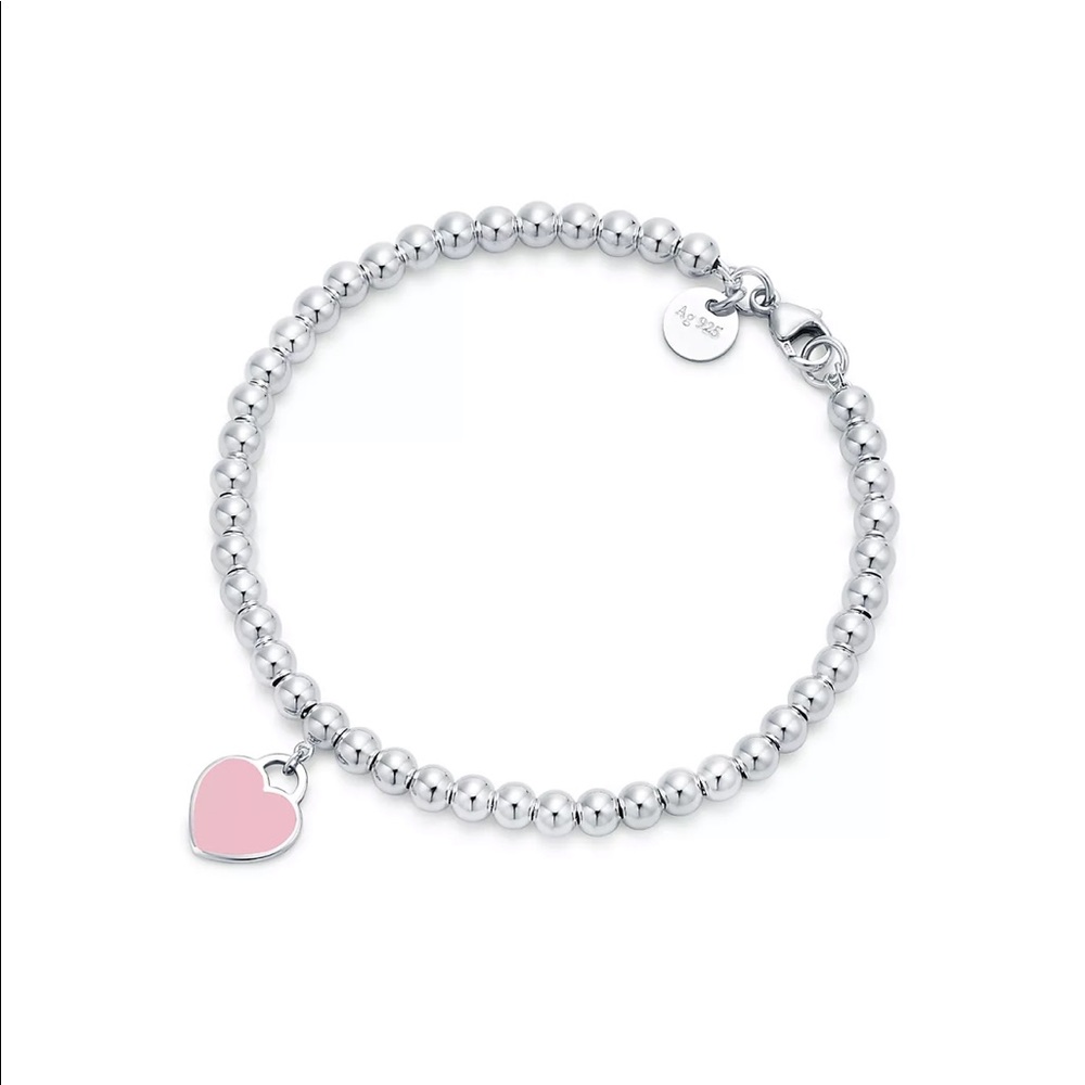 NWT- Tiffany’s Pink Heart Tag Bead Bracelet
in Silver, 4 mm